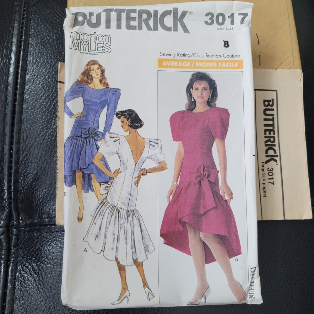 Butterick 3017 Morton Myles Vintage 80s Prom Dress Sewing Pattern Size 8 Uncut